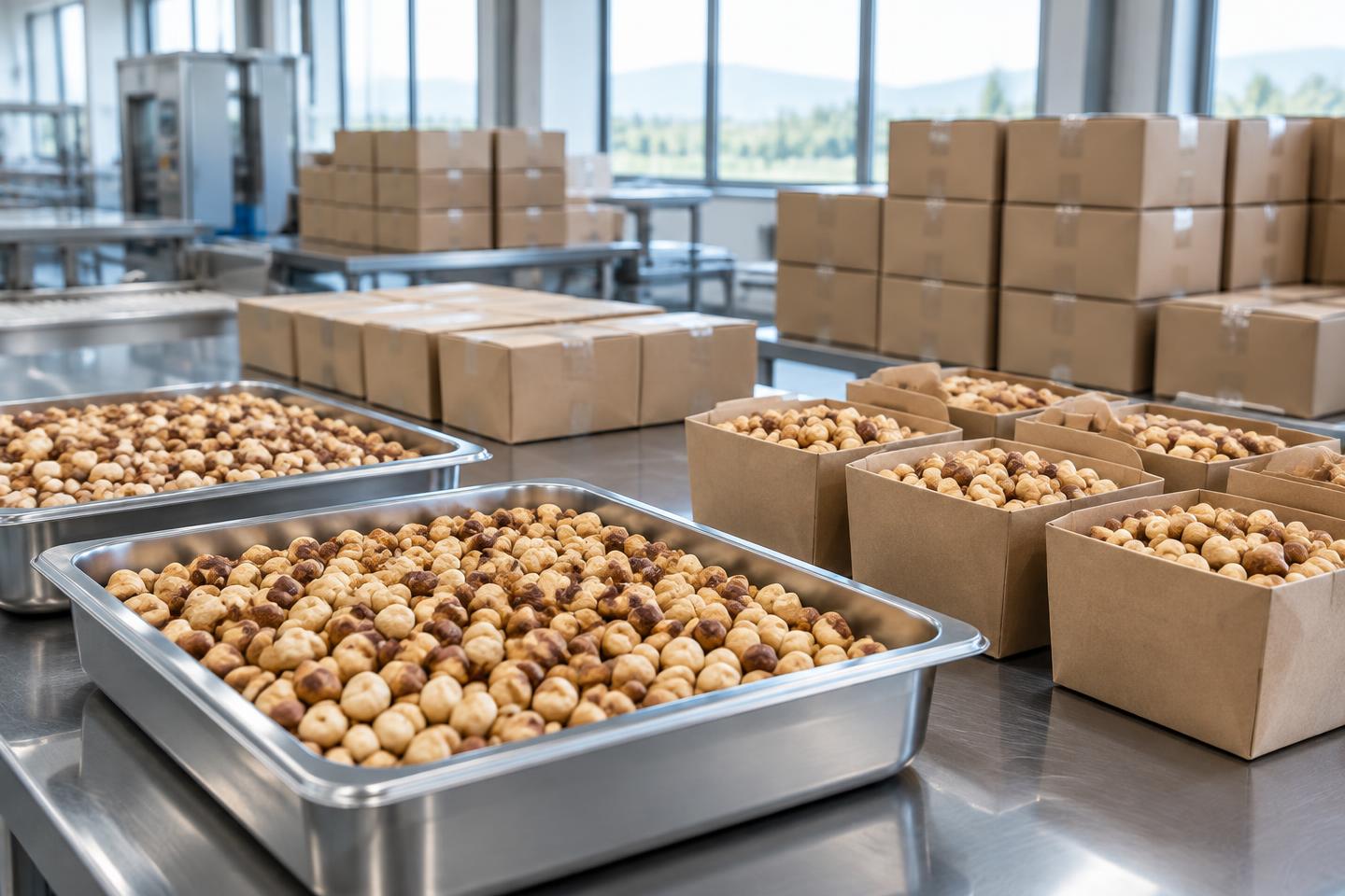 Premium hazelnuts prepared for professional food production and export